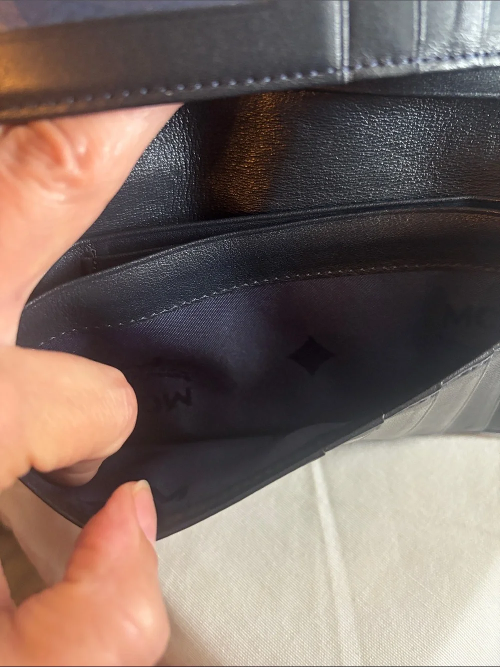 MCM Blue  Embossed Long Bifold Wallet